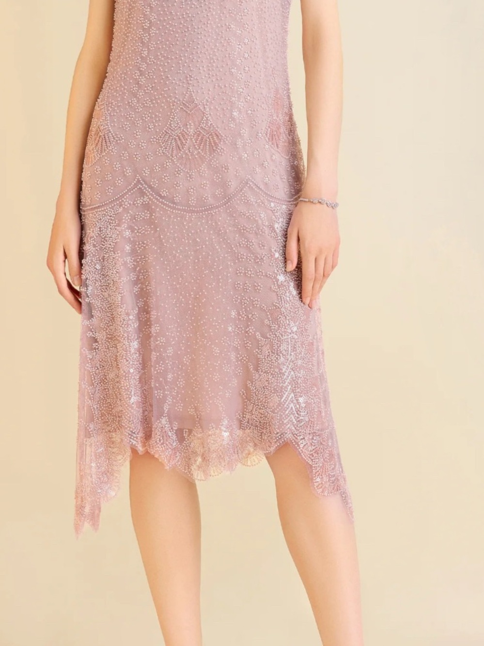 Women's Dusty Pink Beaded dress 4 Chic Cap Sleeve Beaded H-Line Cocktail Dress